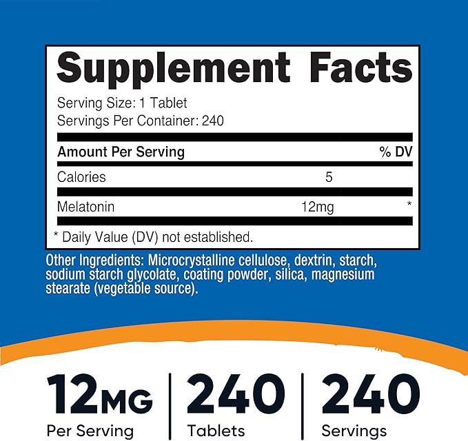 Nutricost Melatonin 12mg, 240 Tablets - 12mg Per Serving, Non-GMO, Gluten Free