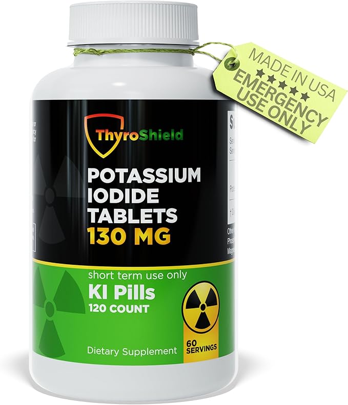 Potassium Iodide Tablets 130 mg | 120ct KI Tablets - Nuclear Radiation Protection - Potassium Iodine Pills - YODO Naciente - KI Pills - USA - ThyroShield
