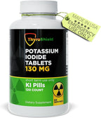 Potassium Iodide Tablets 130 mg | 120ct KI Tablets - Nuclear Radiation Protection - Potassium Iodine Pills - YODO Naciente - KI Pills - USA - ThyroShield