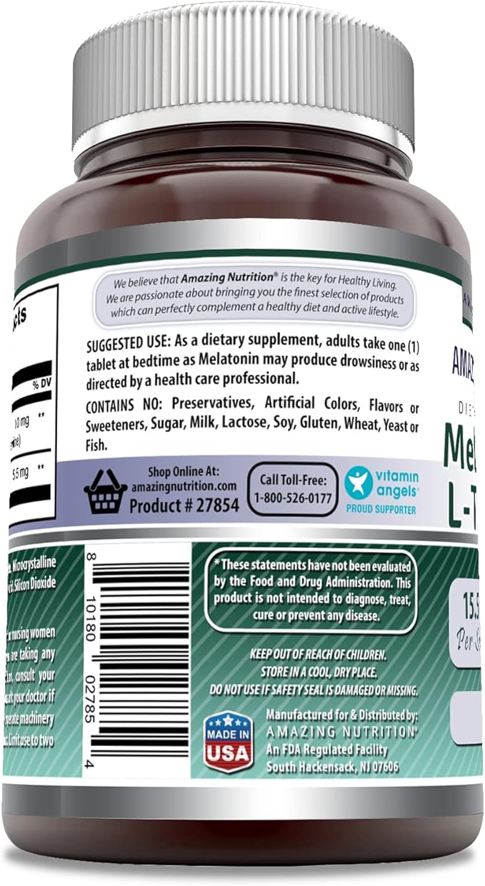 Amazing Formulas Melatonin 10 Mg Plus L-Theanine 5.5 Mg Supplement | Tablets | Non-GMO | Gluten Free | Made in USA | (1 Pack, 120 Tablets)