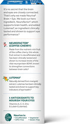 NEURIVA Brain + Eye Supplement for Memory, Focus & Concentration with Lutein & Vitamins A C E and Zinc for Eye Health & Zeaxanthin to Filter Blue Light, 30ct Capsules, (Pack of 2)