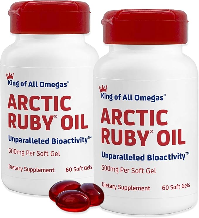 Arctic Ruby Oil - Omega 3 Supplement with Astaxanthin 2mg - Contains Essential Fatty Acids & Antioxidants - Supports Heart, Brain, Eye, Skin, Joint & Immune Health - 60 Softgels (2 Pack)