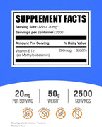 BulkSupplements.com Vitamin B12 Methylcobalamin Powder - 1% B12 Methylcobalamin, Essential B Vitamin - B12 Supplement, Gluten Free, 20mg per Serving, 50g (1.8 oz) (Pack of 1)