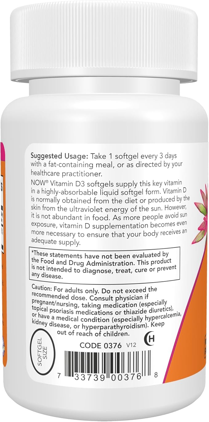 NOW Foods Supplements, Vitamin D-3 10,000 IU, Highest Potency, Structural Support*, 120 Softgels
