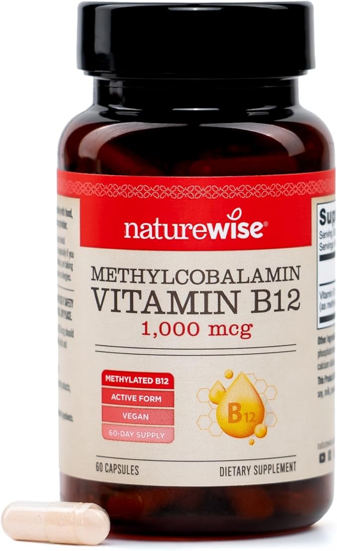 NatureWise Vitamin B12 Methylcobalamin - Active Form for Ultra Absorption - 1000mcg Methylated B12 for Energy, Nerve & Heart Support - Non-GMO, Vegan, USA Manufactured - 60 Capsules[60-Day Supply]