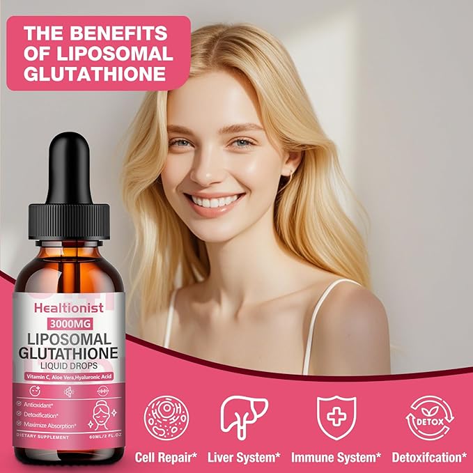 2 Pack 3000mg Liposomal Glutathione Liquid Drops with Vitamin C, 98% Absorption, Glutathione Liposomal Supplement, Powerful Antioxidant Complex for Immune System, Liver, 4 Fl Oz per Bottle