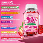 Vitamin B-Complex Gummies for Women & Men, Methyl B12, B1, B2, B3, B5, B6, B7 & B9 - Vitamin B Complex with Vitamin C Supports Energy & Immune Function, Strawberry Flavor, 60 Count