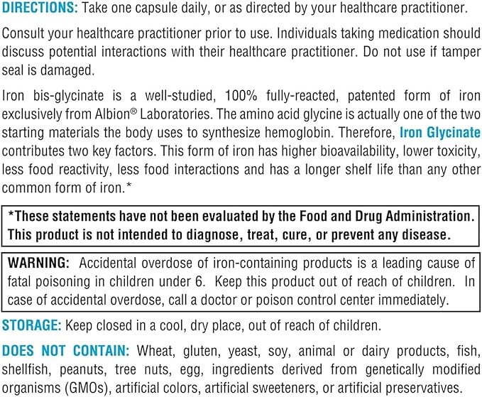 XYMOGEN Iron Glycinate Supplement – Patented Iron BisGlycinate Vitamin - Designed for High Absorption – Supports Hemoglobin & Ferritin Levels – Gentle on Digestion (120 Capsules)