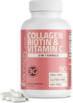 Bronson Collagen Peptides 3000mg (per Serving) with Biotin & Vitamin C - for Hair, Skin & Nails Support, Non-GMO, 90 Tablets