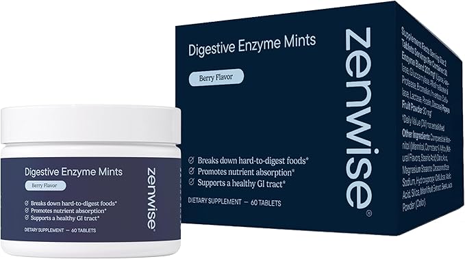Zenwise Health Digestive Enzyme Breath Mints for Gut Health, Delicious Berry Flavor - Digestive Enzymes for Bloating Relief & Gut Support - Multi Enzymes Digestion Supplement - 60 Chewable Tablets