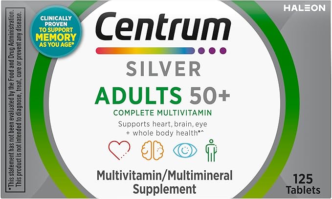 Centrum Silver Multivitamin for Adults 50 Plus, Multivitamin/Multimineral Supplement, Vitamin D3, B-Vitamins, Gluten Free, Non-GMO Ingredients, Supports Memory and Cognition in Older Adults - 125 Ct