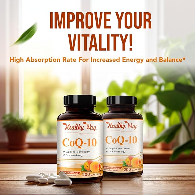 Coenzyme Q10 400mg CoQ10 Supplement - Once Daily Coq 10 400mg Powder Capsules for Healthy Heart Antioxidant and Energy Support - Non-GMO Quick Absorption Ubiquinone Q10 Coenzyme (200 Servings)