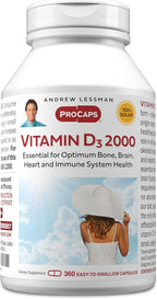 ANDREW LESSMAN Vitamin D3 2000 IU 360 Capsules - High Potency, Essential for Calcium Absorption, Supports Bone Health, Healthy Muscle Function, Immune System, More. Small Easy to Swallow Capsules