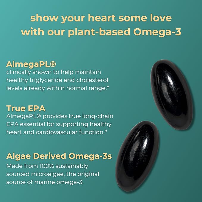 Iwi Life Heart Omega-3, 120 Softgels (60 Servings), Vegan Plant-Based Algae Omega Fatty Acids + EPA, Heart Health Support Dietary Supplement, Krill & Fish Oil Alternative, No Fishy Aftertaste
