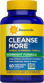 Renew Life Cleanse More Herbal Formula with Magnesium for Overnight Occasional Constipation Relief; Helps Promote Waste and Toxin Elimination; Gluten, Dairy and Soy Free; 60 Vegetarian Capsules*