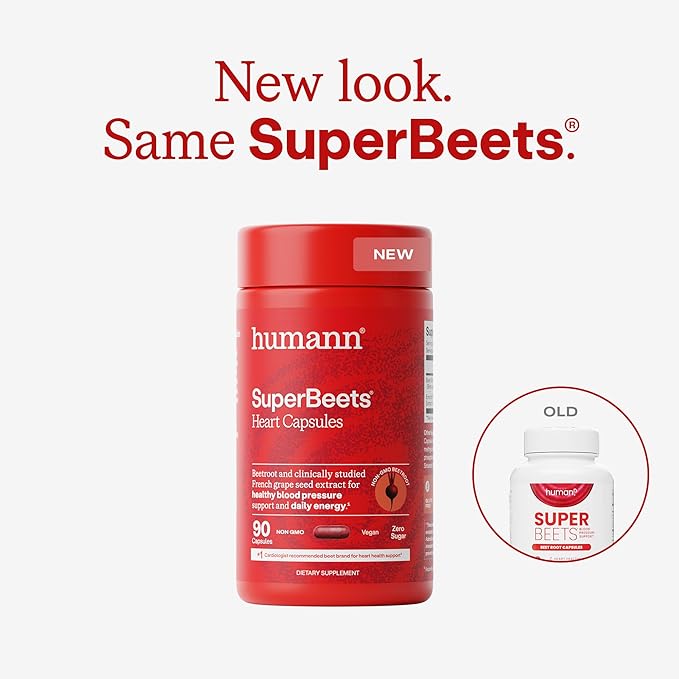 Humann SuperBeets Beet Root Capsules Quick Release 1000mg, Helps Support Nitric Oxide Production, Blood Pressure Support, Heart Health, Contains Non-GMO Beetroot Powder, Studied Antioxidants, 90 Count