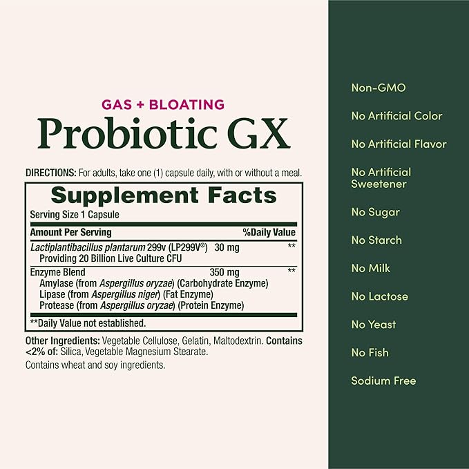 Nature's Bounty Probiotic, for Occasional Gas and Bloating Dietary Formula, Dietary Supplement, Helps with Abdominal Discomfort, Promotes Digestive Health, 25 Capsules (Pack of 2)