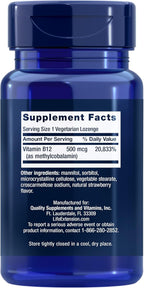 Life Extension Vitamin B12 Methylcobalamin 500mcg - Vitamin B12 Supplement for General Energy and Brain Health - SugarFree Vegetarian Lozenges Dissolve in Your Mouth/Once Daily - 100 Count (Pack of 2)