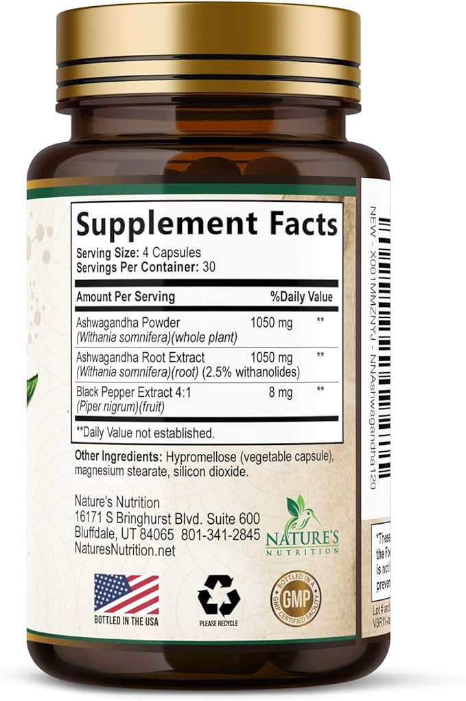 Ashwagandha Supplements - Premium Ashwagandha Capsule for Women & Men, Natural Antioxidant Support Ashwa Root Extract, Extra Strength Calm Support with Black Pepper, Vegan - USA Bottled - 120 Capsules