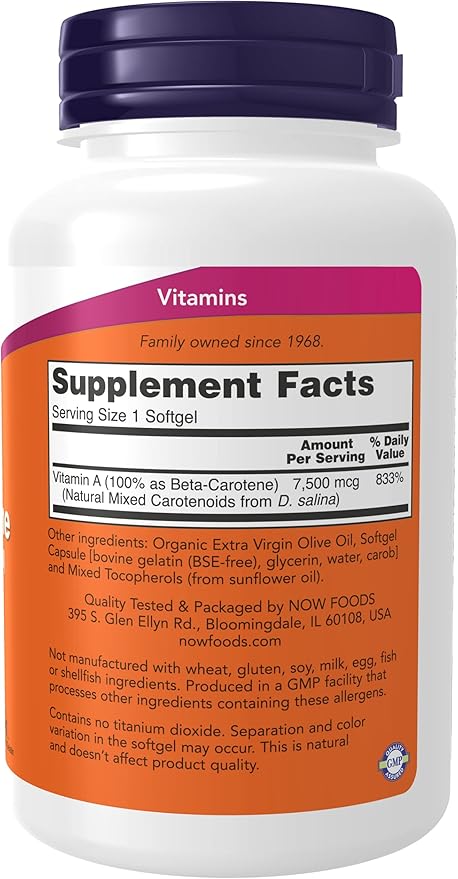NOW Foods Beta Carotene (Natural) - 180 Softgels 2 Pack