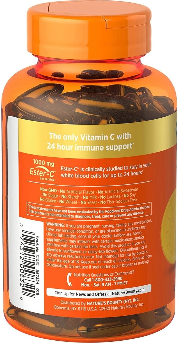Nature’s Bounty Immune 24 Hour Immune Support Softgels, 1000mg Vitamin C, 120 Ct