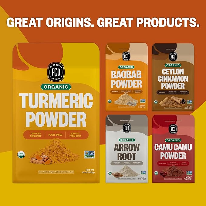 FGO Organic Turmeric Powder w/Curcumin, 2 Pound / 32oz Bulk Resealable Pouch, USDA Organic and Non-GMO, Sourced from India, Packaging May Vary (Pack of 1)