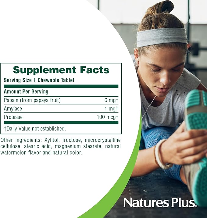 NaturesPlus Papaya Enzyme - 360 Chewable Tablets - Digestive Aid Supplement with Amylase & Protease - Helps Reduce Gas, Bloating, Stomach Upset & Discomfort - Vegan, Gluten Free - 360 Servings