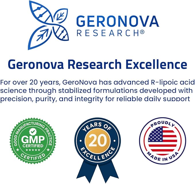 Geronova Research The R-Lipoic Solution, 2 fl oz – Potassium-Stabilized R-Lipoic Acid Liquid for Healthy Aging, Supports Nerve Health, and Cellular Balance – Fast-Absorbing 3-Ingredient RLA Drops