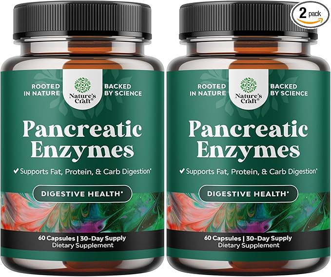 Pancreatin Digestive Enzymes for Digestive Health-Pancreatic Enzymes for Humans with Fat Carb & Protein Digestive Enzymes for Women and Men - Protease Amylase & Lipase Enzymes for Digestion 60ct (2pk)