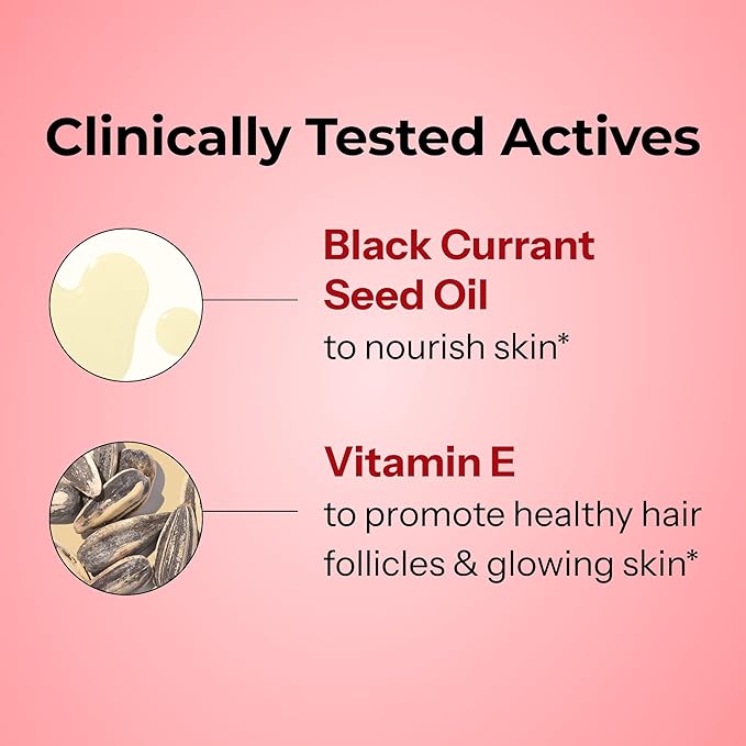 HUM Red Carpet Skin & Hair Vitamins for Women with Omega 3 Fatty Acids, Vitamin E, and Black Currant Seed Oil, Supplement for Skin Health & Healthy Hair Follicles Support, 60 Count