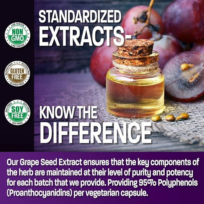 Bronson Grape Seed Extract 400 mg - Antioxidant & Immune Support - Standardized Extract with 95% Proanthocyanidins- Non GMO, 90 Vegetarian Capsules