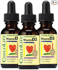 CHILDLIFE ESSENTIALS Vitamin D3 Drops for Kids, Children, & Toddlers - Liquid Vitamin D Drops, 500 IU per Drop, Immune & Bone Health Support, Natural Berry - 1 Fl Oz (Pack of 3)