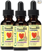 CHILDLIFE ESSENTIALS Vitamin D3 Drops for Kids, Children, & Toddlers - Liquid Vitamin D Drops, 500 IU per Drop, Immune & Bone Health Support, Natural Berry - 1 Fl Oz (Pack of 3)