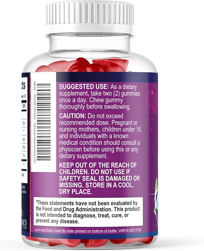 Joint Support Gummies - Glucosamine Plus Vitamin E Nature's Joint Support Supplement for Occasional Discomfort for Back, Knees & Hands - Cartilage & Joint Health & Flexibility Support - 120 Gummies