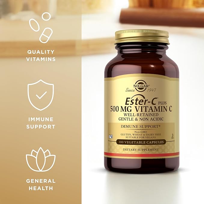Solgar Ester-C Plus 500 mg Vitamin C (Ascorbate Complex) - 100 Vegetable Capsules, Pack of 2 - Antioxidant & Immune Support - Non GMO, Vegan, Gluten Free, Kosher - 200 Total Servings