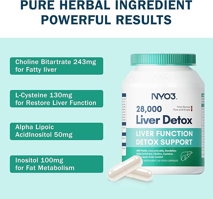NYO3 Milk Thistle 200mg Liver Detox Supplement with Dandelion Root & Artichoke Extract | 60 Capsules | Silymarin Antioxidant Support,Liver Cleanse & Herbal Health Supplement