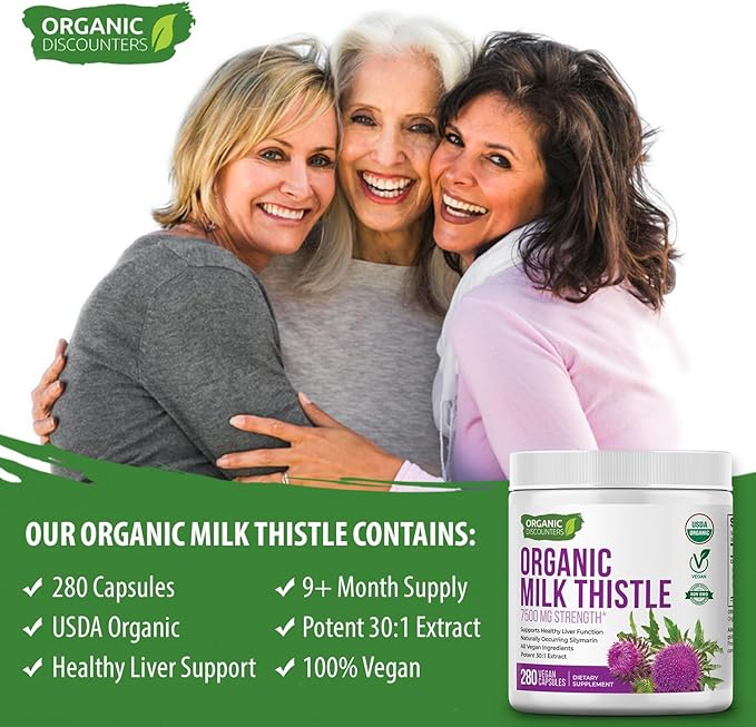 USDA Organic Milk Thistle 30:1 Extract Capsules, 280 Vegan Capsules, Rich in Silymarin Flavonoids, Liver Cleanse and Liver Detox Support, Standardized 30X Extract, Made in the USA