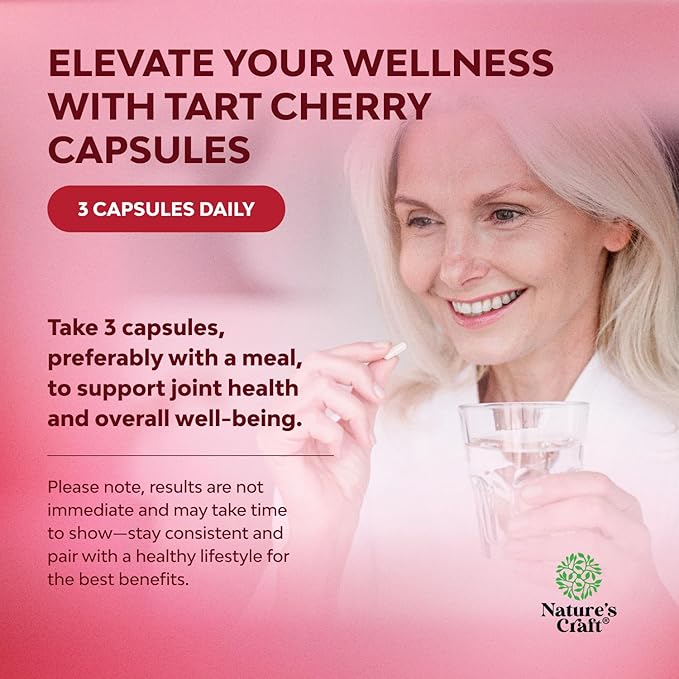 Natures Craft Extra Strength Tart Cherry Capsules - Tart Cherry Extract Capsules for Uric Acid Cleanse for Kidney Support - Fruit Extract Supplement for Urinary Tract Health & Joint Support - 240 Ct