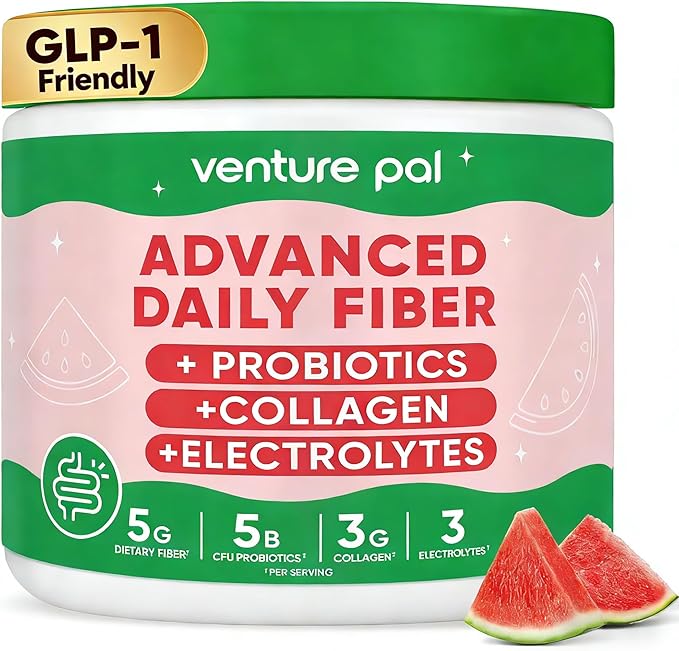 6-in-1 Daily Fiber Powder Supplement, Premium Acacia Fiber for Digestive & Gut Health, Sugar Free, GLP-1 Friendly Fiber Powder with Prebiotic, Probiotics, Collagen Peptides & Electrolytes - For Women