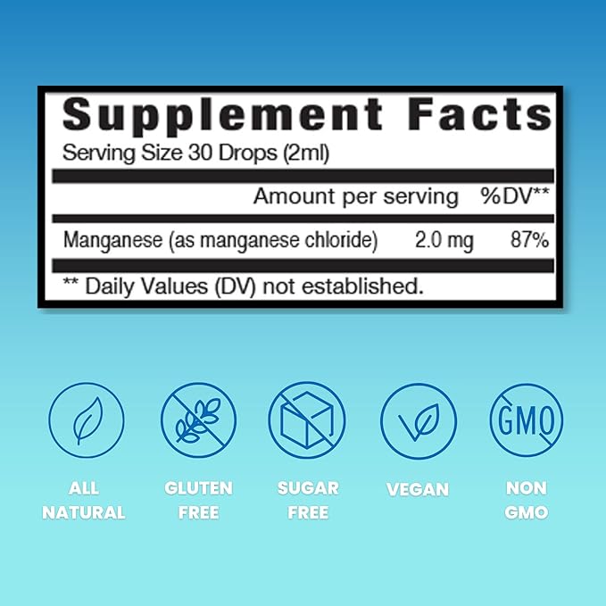 Eidon Ionic Minerals Liquid Manganese - Manganese Chloride Drops Supplement, Mineral Drops for Water, Supports Bone and Cartilage Health, Energy and Strength, Proper Digestive Tract Function, 2 oz