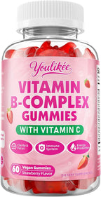 Vitamin B-Complex Gummies for Women & Men, Methyl B12, B1, B2, B3, B5, B6, B7 & B9 - Vitamin B Complex with Vitamin C Supports Energy & Immune Function, Strawberry Flavor, 60 Count