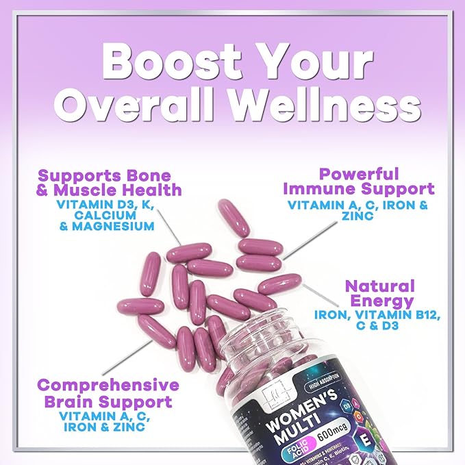 Multivitamin For Women - Complete Daily Woman's Multivitamins with Biotin, Calcium, Folic Acid, Iron, Zinc, Vitamin A, C, D, E & B Vitamins, Women's Hair Skin and Nails Supplements - 120 Softgels
