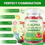R Alpha Lipoic Acid 600mg Gummies, Stabilized R-Alpha Lipoic Acid, ALA Supplement for Nerve Health, Antioxidant & Metabolism Support- Vegan, Non-GMO, Gluten Free, Strawberry Flavor - 120 Count