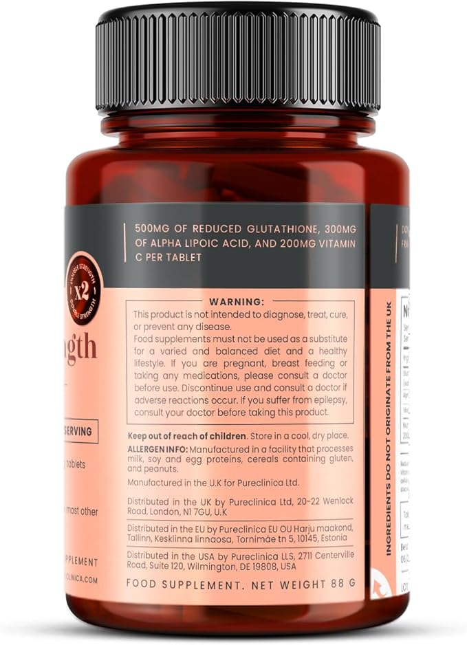 Glutathione 1000mg x 360 Tablets (6 Bottles of 60)- w/500mg Glutathione, 300mg ALA, and 200mg VIT C per Tablet