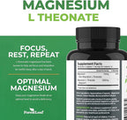 Forest Leaf Magnesium L-Threonate Magtein Capsules - 2000mg Magnesium Threonate Supplement Supports Cognitive Function, Focus, Brain, Deep Calm and Sleep for Men & Women | 90 Powder Veg Caps