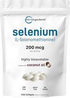 Micro Ingredients Selenium Supplements for Women & Men 200mcg, 500 Softgels with Coconut Oil | Essential Trace Mineral as Selenomethionine | Antioxidant for Energy, Heart, & Immune Support