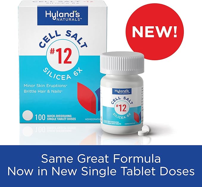 Hyland's No. 12 Cell Salt Silicea 6X Tablets,Acne and Blackhead Treatment,Hair and Nail Growth Supplement-and Strengthener,Skin Irritations,Quick Dissolving Tablets,100 Count (Pack of 2)