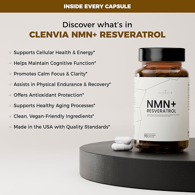 Premium NMN Supplement with Resveratrol – High Potency NAD+ Support Formula – >99.7% Purity – Third-Party Tested – Made in USA – 500mg Nicotinamide + 100mg Resveratrol – 90 Capsules