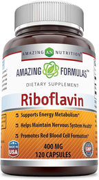 Amazing Formulas Riboflavin 400 mg Capsules | Vitamin B2 Supplement | Non-GMO | Gluten Free | Made in USA (120 Count | 3 Pack)
