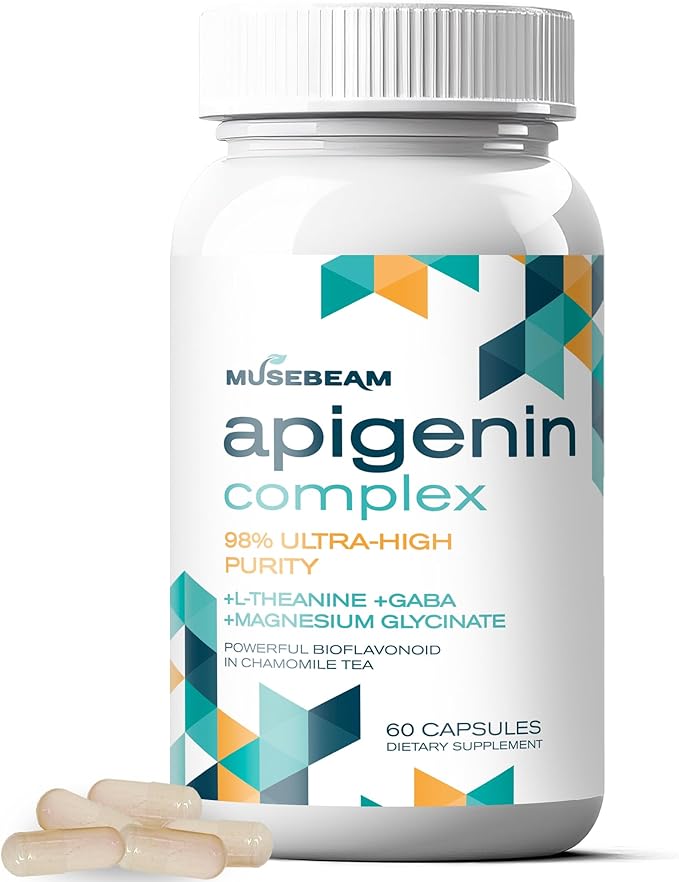 Apigenin Supplement for Rest and Relaxation Support - 50mg Apigenin per Capsule with Magnesium Glycinate 275mg L-Theanine 100mg GABA 100mg - 98% Ultra-High Purity